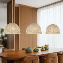 3 Pendente Junco Fibra Natural Boho Restaurante Palha Nat49