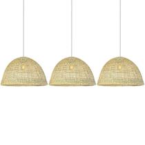 3 Pendente Junco Fibra Natural Boho Restaurante Palha Nat49