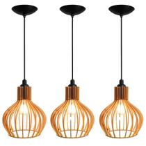 3 Pendente Luminária de teto De Balcão Estilo Vintage Rústico Cor Madeira Crua 3 Pendente Luminária de teto De Balcão Estilo Vintage Rústico Cor Madeira Crua