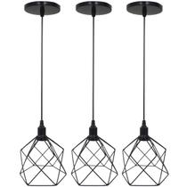 3 Pendentes Aramado Cálice Luminária Lustre Luxo Teto Retrô Vintage Preto Agp Ilumini Industrial