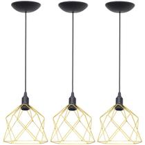 3 Pendentes Aramado Cálice Luminária Lustre Teto Retrô Vintage Industrial Balcão Agp Ilumini