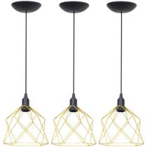 3 Pendentes Aramado Cálice Luminária Lustre Teto Retrô Vintage Industrial Balcão Dourado 3 Pendentes Aramado Cálice Luminária Lustre Teto Retrô Vintage Industrial Balcão Dourado