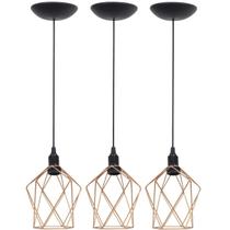 3 Pendentes Aramado Cálice P Luminária Lustre Teto Retrô Vintage Industrial Balcão Agp Ilumini