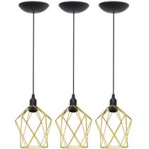 3 Pendentes Aramado Cálice P Luminária Lustre Teto Retrô Vintage Industrial Balcão Agp Ilumini