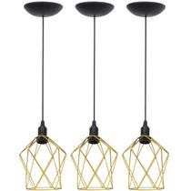 3 Pendentes Aramado Cálice P Luminária Lustre Teto Retrô Vintage Industrial Balcão Dourado 3 Pendentes Aramado Cálice P Luminária Lustre Teto Retrô Vintage Industrial Balcão Dourado