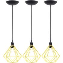 3 Pendentes Aramado Diamante Luminária Lustre P Teto Retrô Vintage Industrial Balcão Agp Ilumini