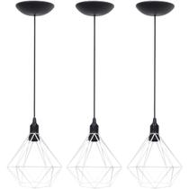 3 Pendentes Aramado Diamante Luminária Lustre P Teto Retrô Vintage Industrial Balcão Agp Ilumini