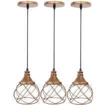 3 Pendentes Aramado Esfera Balonê Cobre Rose Gold Lustre Luminária Teto Regulável Sala Cozinha