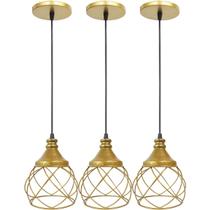 3 Pendentes Aramado Esfera Balonê Lustre Luminária Teto Regulável Sala Cozinha Industrial Agp