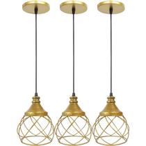 3 Pendentes Aramado Esfera Balonê Lustre Luminária Teto Regulável Sala Cozinha Industrial Agp