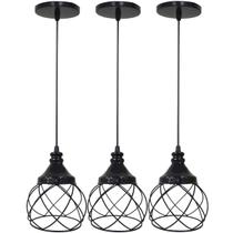 3 Pendentes Aramado Esfera Balonê Preto Lustre Luminária Teto Regulável Sala Cozinha Industrial Agp