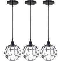 3 Pendentes Aramado Globo Luminária Lustre Luxo Teto Retrô Vintage Balcão Agp Ilumini Industrial