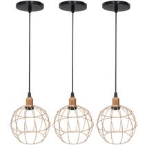 3 Pendentes Aramado Globo Luminária Lustre Luxo Teto Retrô Vintage Cobre Rose Gold Industrial 3 Pendentes Aramado Globo Luminária Lustre Luxo Teto Retrô Vintage Cobre Rose Gold Industrial