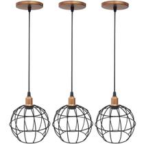 3 Pendentes Aramado Globo Preto Luminária Lustre Industrial Teto Vintage Cobre Rose Agp Ilumini