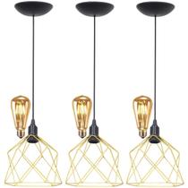 3 Pendentes Aramado Teto Cálice Luminária Lustre Retrô Balcão + Lâmpada Led ST64 Vintage 3 Pendentes Aramado Teto Cálice Luminária Lustre Retrô Balcão + Lâmpada Led ST64 Vintage