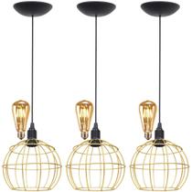 3 Pendentes Aramado Teto Globo Luminária Lustre Retrô Balcão + Lâmpada Led ST64 Vintage 3 Pendentes Aramado Teto Globo Luminária Lustre Retrô Balcão + Lâmpada Led ST64 Vintage