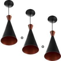3 Pendentes Cone Preto Canadá Sala Cozinha Churrasqueir 3 Pendentes Cone Preto Canadá Sala Cozinha Churrasqueir