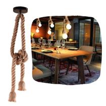 3 Pendentes Cordas Sisal Duplo 1,60M Lustre Vintage Retro Rústico Para Nó Com 2 Bocais E27 E Canoplas De Metal Para Teto