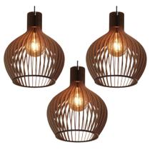 3 Pendentes Luminárias De Teto De Madeira Mdf Cor Marrom Com Fiação Completa 3 Pendentes Luminárias De Teto De Madeira Mdf Cor Marrom Com Fiação Completa