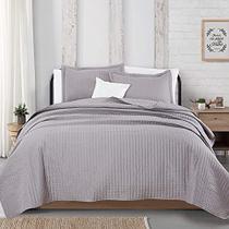 3-Piece Detalhado Canal Ponto Quilt Set com Shams. Ash Gray Full/Queen Quilt Set, All Season Bedspread Quilt Set, Alicia Collection (Full / Queen, Ash Gray)