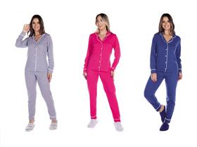 3 Pijamas Americanos Abertos Botões Feminino Adulto Inverno