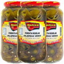 3 Pimentas Jalapeño Verde em Rodelas Conserva 880g Nativa