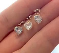 3 Pingentes Coração Pedra Brilhosa Zircônia Ouro 18 K 6 mm