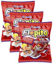 3 Pirulito Flopito Coração Morango Florestal 50 Peças 500g