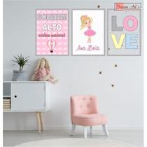 3 Placas decorativas - Quarto Infantil (menina) - Sonhe alto minha pequena,, Bailarina