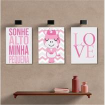 3 Placas decorativas - Quarto Infantil (menina) - Sonhe alto minha pequena