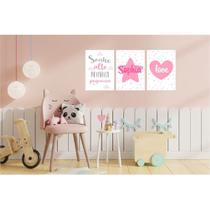 3 Placas decorativas - Quarto Infantil (menina) - Sonhe alto minha pequena