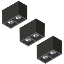 3 Plafon Boxit Duplo Par30 E27 Preto Save Energy 110/220V