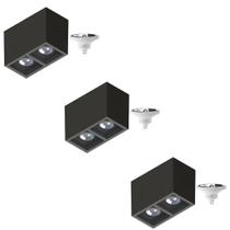 3 Plafon Sobrepor P/ 2 Lâmpada Boxit + 2 Lâmpada AR111 12W 4000K 3 Plafon Sobrepor P/ 2 Lâmpada Boxit + 2 Lâmpada AR111 12W 4000K