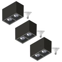 3 Plafon Sobrepr Recuo PAR30 + 2 Lâmpada LED 10W 6500K E27