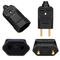 3 Plug Plugue Macho 2 Pinos + 3 Tomada Femea 20a 180 Graus Preto Margirius