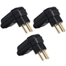 3 Plug Plugue Macho 3 Pinos 10a 90 graus Prensa Cabos Preto Margirius