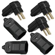 3 Plug Plugue Macho 90 Graus + 3 Tomada Femea 3 Pinos 10a Preto Margirius 3 Plug Plugue Macho 90 Graus + 3 Tomada Femea 3 Pinos 10a Preto Margirius