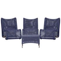 3 Poltronas e Mesa Texas em Alumínio Pintura Marrom Corda Náutica Trama Original