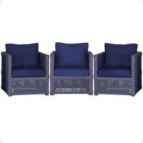 3 Poltronas Madri Alumínio Corda Náutica Estofado 10 Trama Original