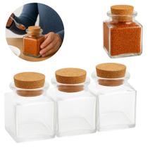 3 Porta Condimentos Tempero Quadrado de Vidro 50 ml C/ Rolha