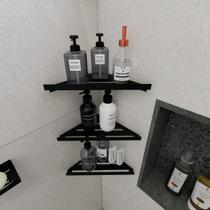 3 Porta Shampoo Sabonete Parede Suporte Canto Banheiro Preto - Belo Lar