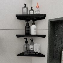 3 Porta Shampoo Sabonete Suporte Canto Parede Banheiro Preto