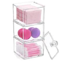 3 Portas Cotonete Algodão Organizador Acrilico com Tampa