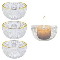 3 Portas Velas Floral Castiçal Vidro Redondo Borda Dourado - Freecom