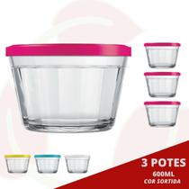 3 Pote de Vidro Americano 600ML Nadir Sobremesa Doces c/ Tampa