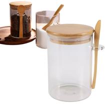 3 Pote De Vidro Redondo Tampa Bambu Hermético C/ Colher 620ml 3 Pote De Vidro Redondo Tampa Bambu Hermético C/ Colher 620ml