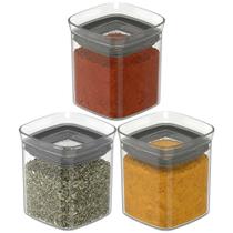 3 Pote Hermético Quadrado Empilhável 150ml Tempero Cozinha Ou 3 Pote Hermético Quadrado Empilhável 150ml Tempero Cozinha Ou