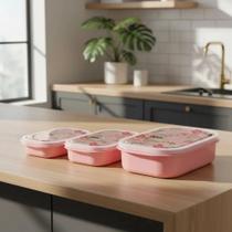 3 Pote P M E G Raso Retangular Estampa E Tampa Flamingo Free