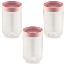 3 Pote Porta Mantimento Com Tampa De Rosquear 900Ml Rosa Uz