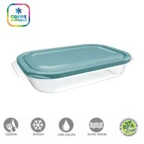 3 Pote Raso Retangular Transparente Tampa Marmita 460 ml